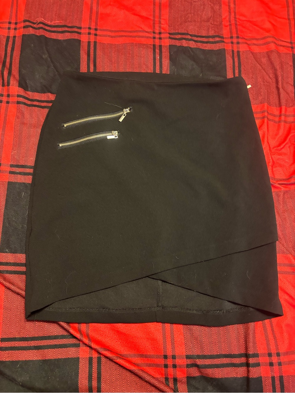 Dynamite Black Asymmetrical Zip-Accent Mini Skirt